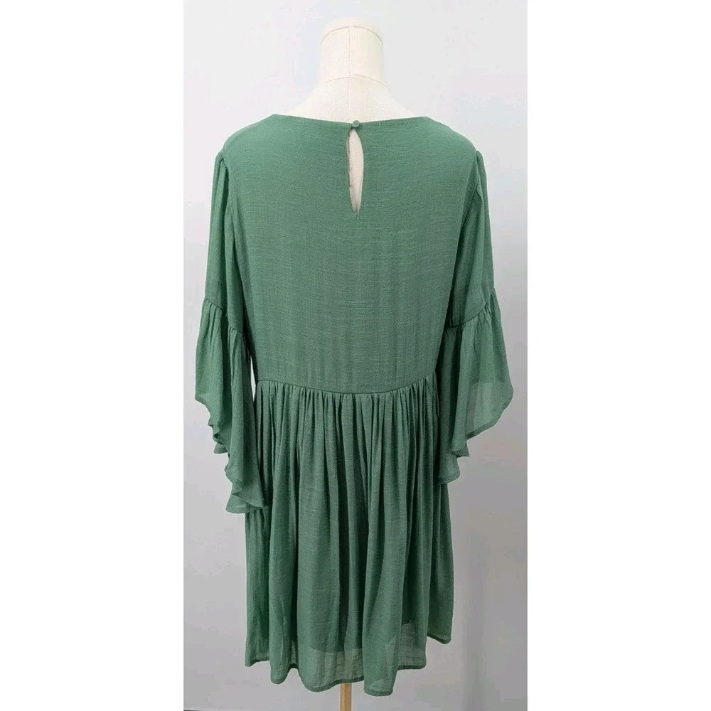 Umgee Green Embroidered Tunic Dress Flutter Sleeve Size L Boho Hippie Festival - Picture 5 of 11